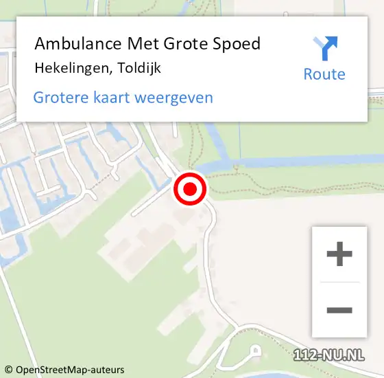 Locatie op kaart van de 112 melding: Ambulance Met Grote Spoed Naar Hekelingen, Toldijk op 14 oktober 2019 23:17