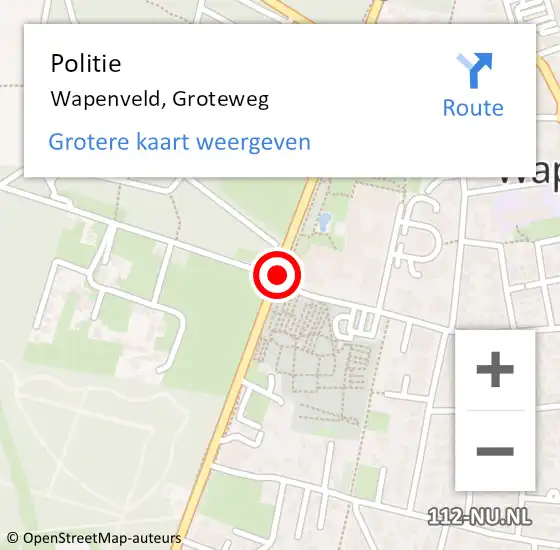 Locatie op kaart van de 112 melding: Politie Wapenveld, Groteweg op 15 oktober 2019 09:06