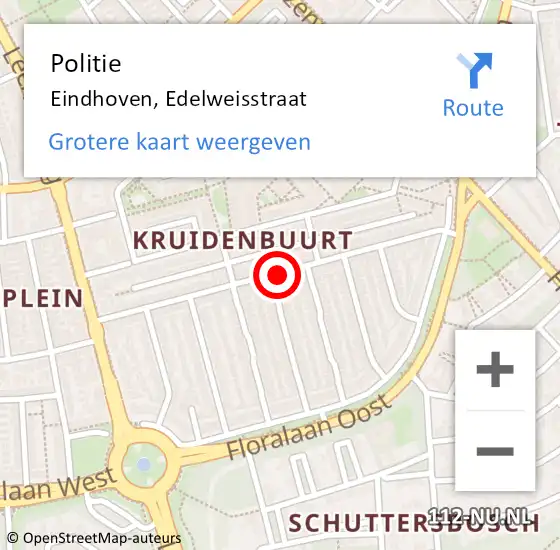 Locatie op kaart van de 112 melding: Politie Eindhoven, Edelweisstraat op 15 oktober 2019 10:06