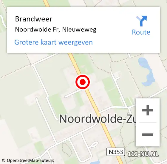 Locatie op kaart van de 112 melding: Brandweer Noordwolde Fr, Nieuweweg op 15 oktober 2019 12:50