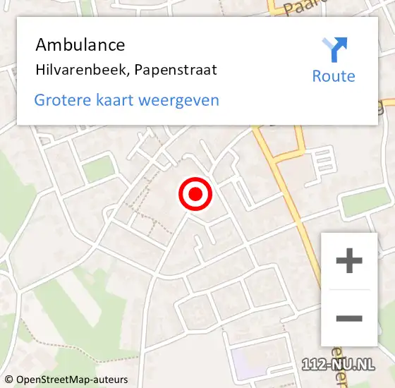 Locatie op kaart van de 112 melding: Ambulance Hilvarenbeek, Papenstraat op 15 oktober 2019 12:54
