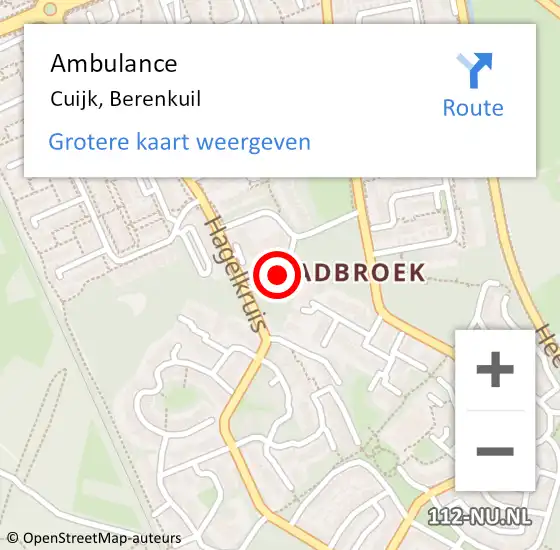 Locatie op kaart van de 112 melding: Ambulance Cuijk, Berenkuil op 15 oktober 2019 16:43