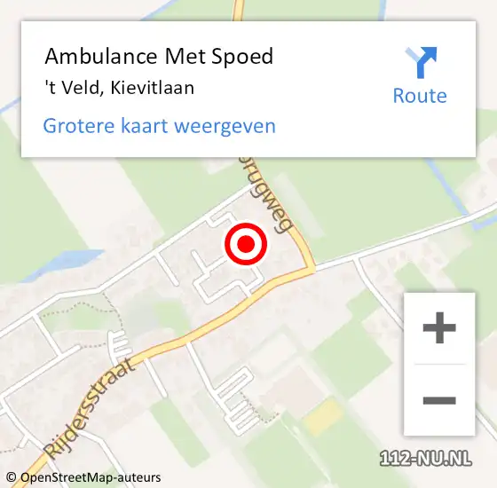 Locatie op kaart van de 112 melding: Ambulance Met Spoed Naar 't Veld, Kievitlaan op 15 oktober 2019 17:58