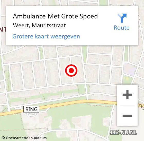 Locatie op kaart van de 112 melding: Ambulance Met Grote Spoed Naar Weert, Mauritsstraat op 15 oktober 2019 18:01