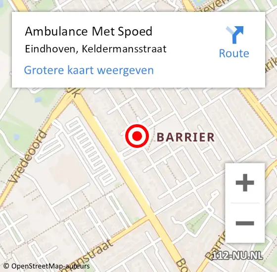 Locatie op kaart van de 112 melding: Ambulance Met Spoed Naar Eindhoven, Keldermansstraat op 15 oktober 2019 22:59