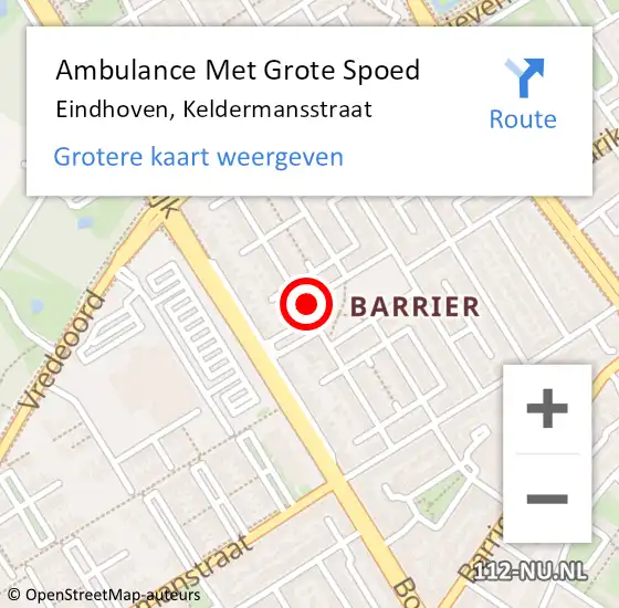 Locatie op kaart van de 112 melding: Ambulance Met Grote Spoed Naar Eindhoven, Keldermansstraat op 15 oktober 2019 23:02