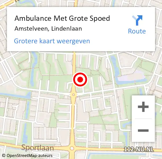 Locatie op kaart van de 112 melding: Ambulance Met Grote Spoed Naar Amstelveen, Lindenlaan op 16 oktober 2019 01:49