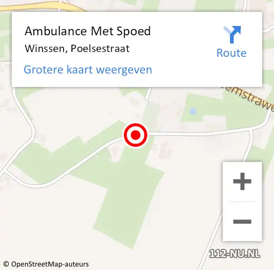 Locatie op kaart van de 112 melding: Ambulance Met Spoed Naar Winssen, Poelsestraat op 16 oktober 2019 12:04