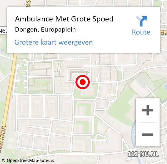 Locatie op kaart van de 112 melding: Ambulance Met Grote Spoed Naar Dongen, Europaplein op 16 oktober 2019 12:44