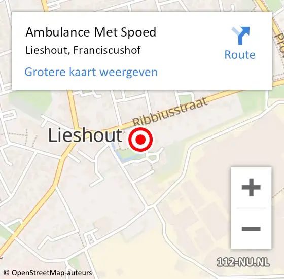 Locatie op kaart van de 112 melding: Ambulance Met Spoed Naar Lieshout, Franciscushof op 16 oktober 2019 14:27