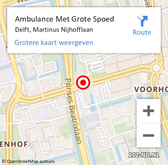 Locatie op kaart van de 112 melding: Ambulance Met Grote Spoed Naar Delft, Martinus Nijhofflaan op 16 oktober 2019 16:05