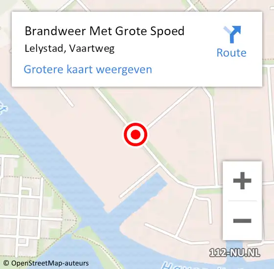 Locatie op kaart van de 112 melding: Brandweer Met Grote Spoed Naar Lelystad, Vaartweg op 16 oktober 2019 20:49