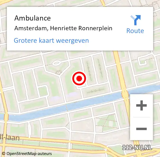 Locatie op kaart van de 112 melding: Ambulance Amsterdam, Henriette Ronnerplein op 17 oktober 2019 00:06
