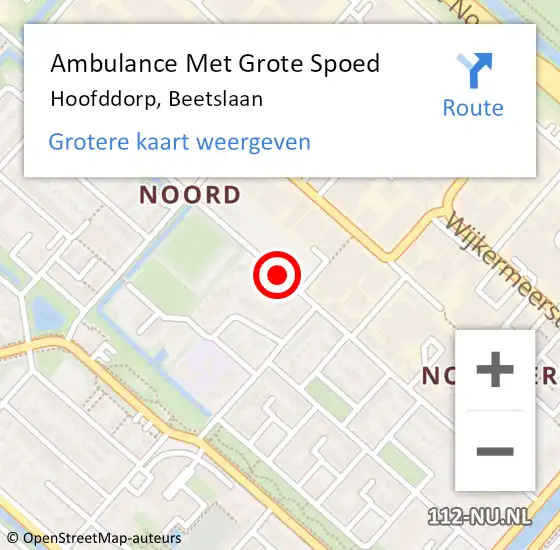 Locatie op kaart van de 112 melding: Ambulance Met Grote Spoed Naar Hoofddorp, Beetslaan op 17 oktober 2019 02:27
