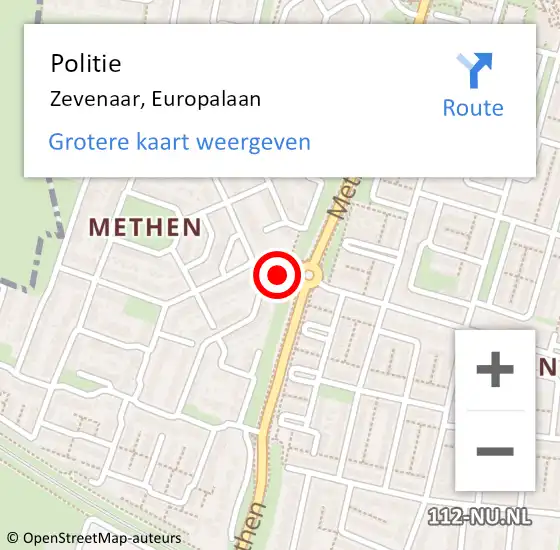 Locatie op kaart van de 112 melding: Politie Zevenaar, Europalaan op 17 oktober 2019 12:34