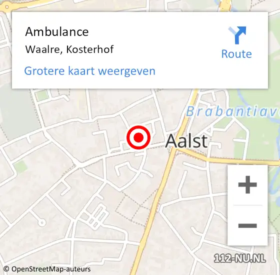 Locatie op kaart van de 112 melding: Ambulance Waalre, Kosterhof op 17 oktober 2019 14:18