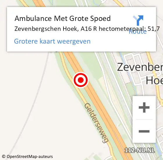 Locatie op kaart van de 112 melding: Ambulance Met Grote Spoed Naar Zevenbergschen Hoek, A16 op 17 april 2014 02:19