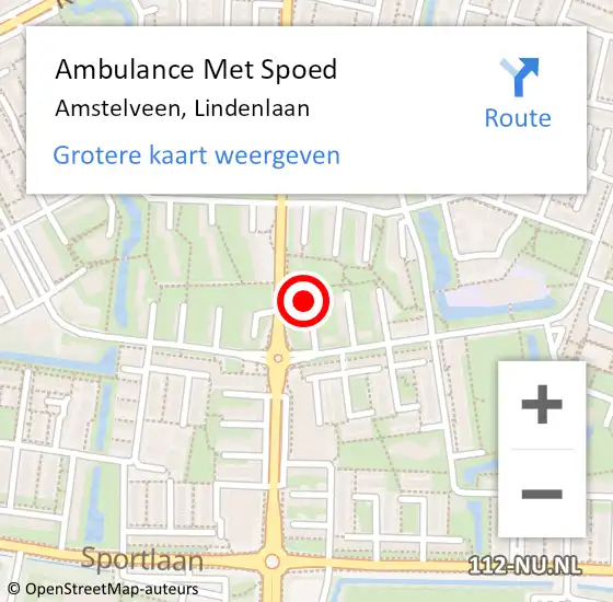 Locatie op kaart van de 112 melding: Ambulance Met Spoed Naar Amstelveen, Lindenlaan op 18 oktober 2019 00:12