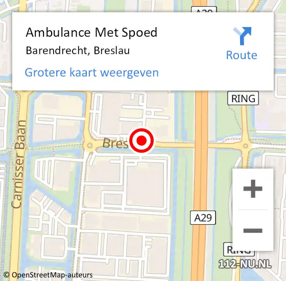 Locatie op kaart van de 112 melding: Ambulance Met Spoed Naar Barendrecht, Breslau op 18 oktober 2019 09:31