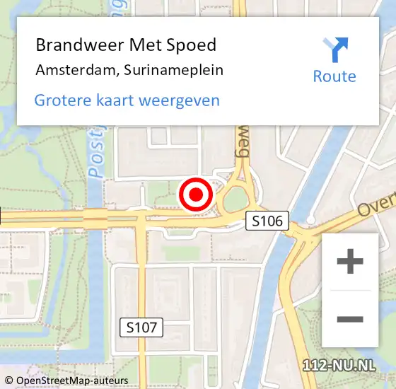 Locatie op kaart van de 112 melding: Brandweer Met Spoed Naar Amsterdam, Surinameplein op 18 oktober 2019 11:08