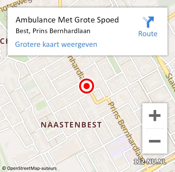 Locatie op kaart van de 112 melding: Ambulance Met Grote Spoed Naar Best, Prins Bernhardlaan op 18 oktober 2019 12:10