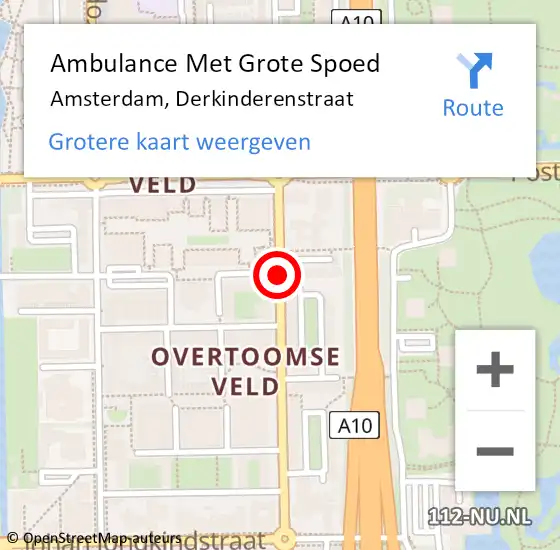 Locatie op kaart van de 112 melding: Ambulance Met Grote Spoed Naar Amsterdam, Derkinderenstraat op 18 oktober 2019 14:06