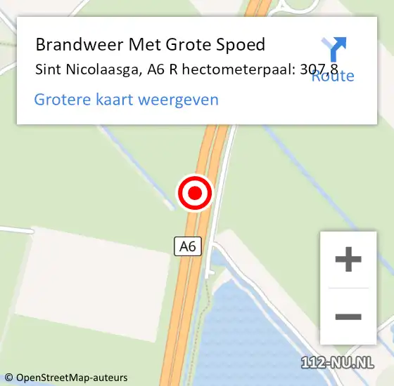 Locatie op kaart van de 112 melding: Brandweer Met Grote Spoed Naar Sint Nicolaasga, A6 Re hectometerpaal: 305,0 op 18 oktober 2019 15:42
