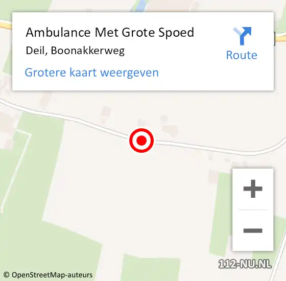 Locatie op kaart van de 112 melding: Ambulance Met Grote Spoed Naar Deil, Boonakkerweg op 19 oktober 2019 00:20