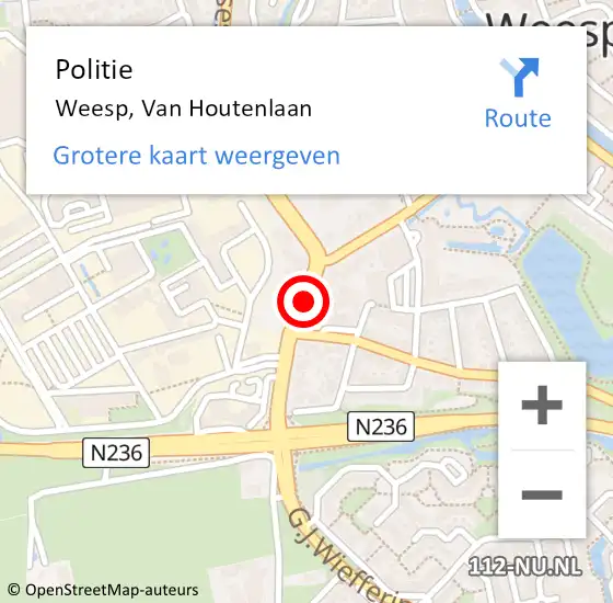 Locatie op kaart van de 112 melding: Politie Weesp, Van Houtenlaan op 19 oktober 2019 06:10