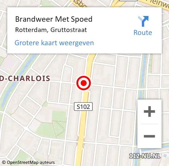 Locatie op kaart van de 112 melding: Brandweer Met Spoed Naar Rotterdam, Gruttostraat op 19 oktober 2019 10:53