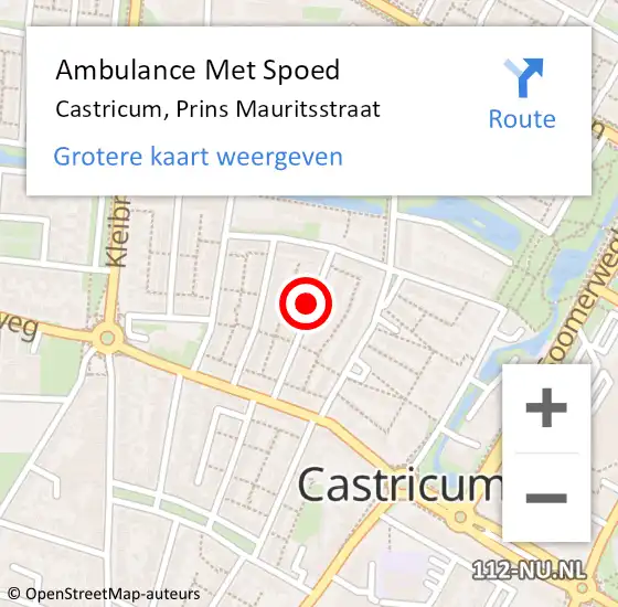 Locatie op kaart van de 112 melding: Ambulance Met Spoed Naar Castricum, Prins Mauritsstraat op 19 oktober 2019 22:26