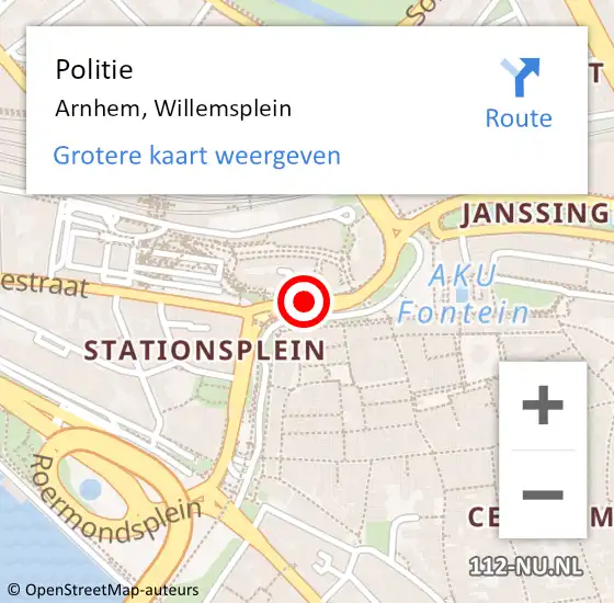 Locatie op kaart van de 112 melding: Politie Arnhem, Willemsplein op 19 oktober 2019 23:30