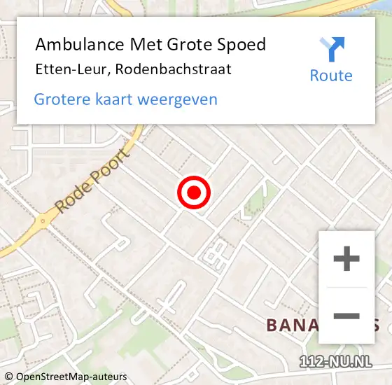 Locatie op kaart van de 112 melding: Ambulance Met Grote Spoed Naar Etten-Leur, Rodenbachstraat op 20 oktober 2019 01:23