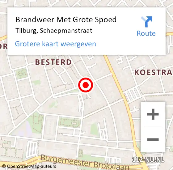 Locatie op kaart van de 112 melding: Brandweer Met Grote Spoed Naar Tilburg, Schaepmanstraat op 20 oktober 2019 05:49