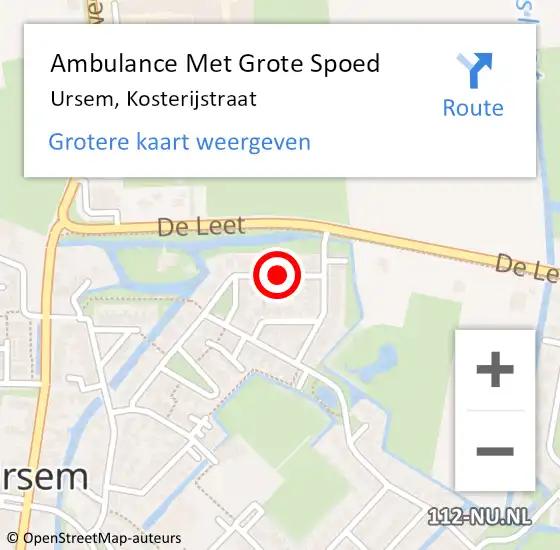 Locatie op kaart van de 112 melding: Ambulance Met Grote Spoed Naar Ursem, Kosterijstraat op 20 oktober 2019 08:16