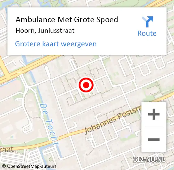 Locatie op kaart van de 112 melding: Ambulance Met Grote Spoed Naar Hoorn, Juniusstraat op 20 oktober 2019 09:51