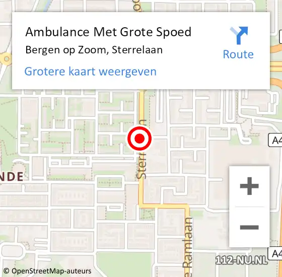 Locatie op kaart van de 112 melding: Ambulance Met Grote Spoed Naar Bergen op Zoom, Sterrelaan op 20 oktober 2019 10:27