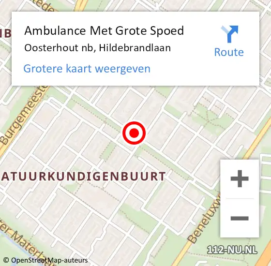 Locatie op kaart van de 112 melding: Ambulance Met Grote Spoed Naar Oosterhout nb, Hildebrandlaan op 20 oktober 2019 10:35