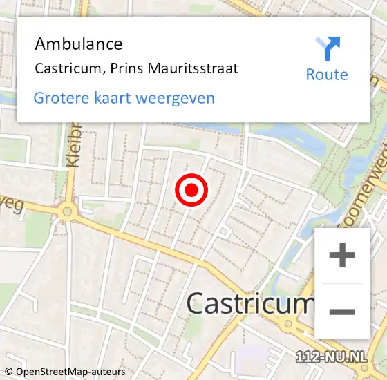 Locatie op kaart van de 112 melding: Ambulance Castricum, Prins Mauritsstraat op 20 oktober 2019 13:10