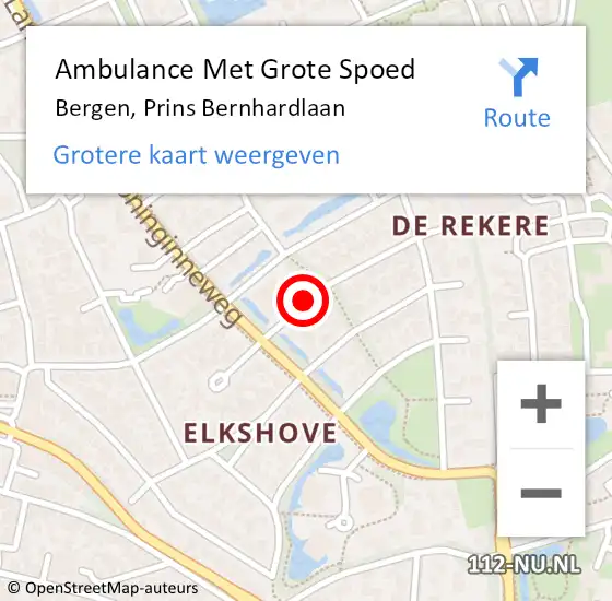 Locatie op kaart van de 112 melding: Ambulance Met Grote Spoed Naar Bergen, Prins Bernhardlaan op 20 oktober 2019 13:18