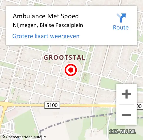 Locatie op kaart van de 112 melding: Ambulance Met Spoed Naar Nijmegen, Blaise Pascalplein op 20 oktober 2019 14:45