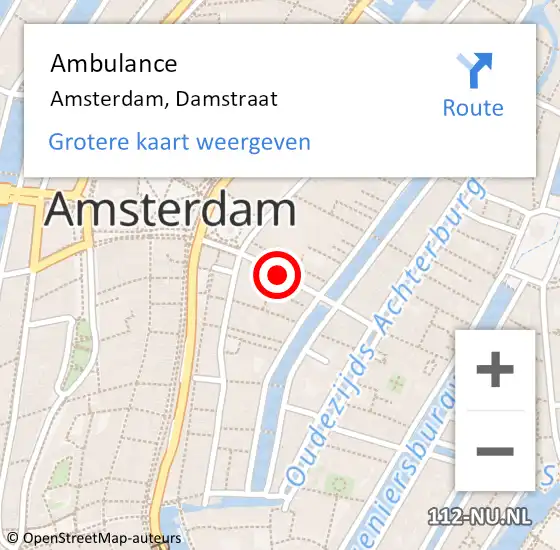 Locatie op kaart van de 112 melding: Ambulance Amsterdam, Damstraat op 20 oktober 2019 20:02