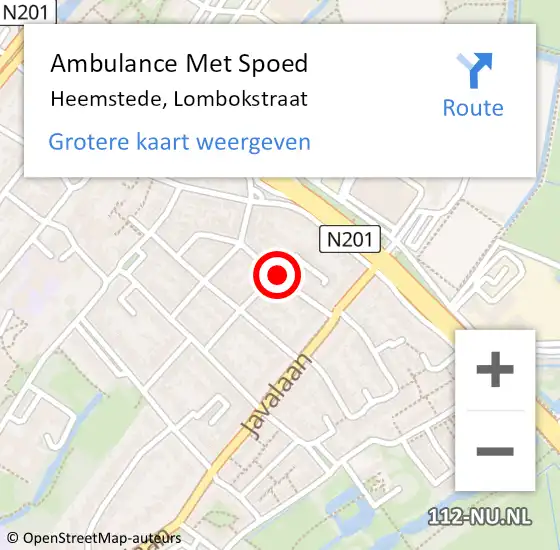 Locatie op kaart van de 112 melding: Ambulance Met Spoed Naar Heemstede, Lombokstraat op 20 oktober 2019 21:24