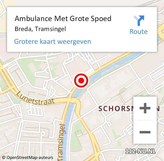 Locatie op kaart van de 112 melding: Ambulance Met Grote Spoed Naar Breda, Tramsingel op 21 oktober 2019 04:27