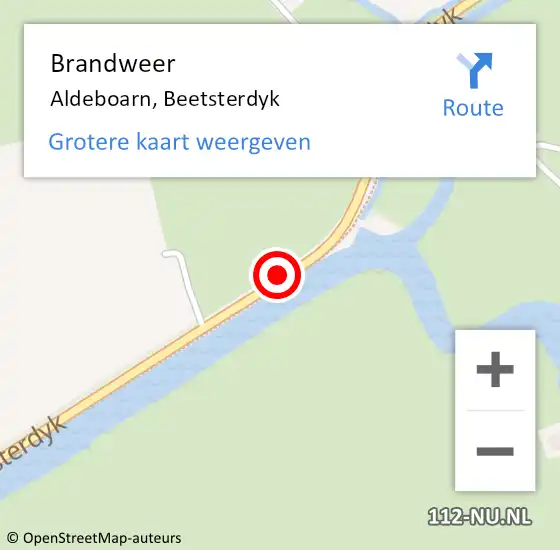 Locatie op kaart van de 112 melding: Brandweer Aldeboarn, Beetsterdyk op 21 oktober 2019 11:20