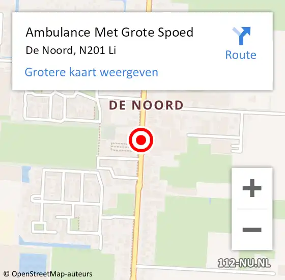 Locatie op kaart van de 112 melding: Ambulance Met Grote Spoed Naar De Noord, N201 Li op 21 oktober 2019 13:00