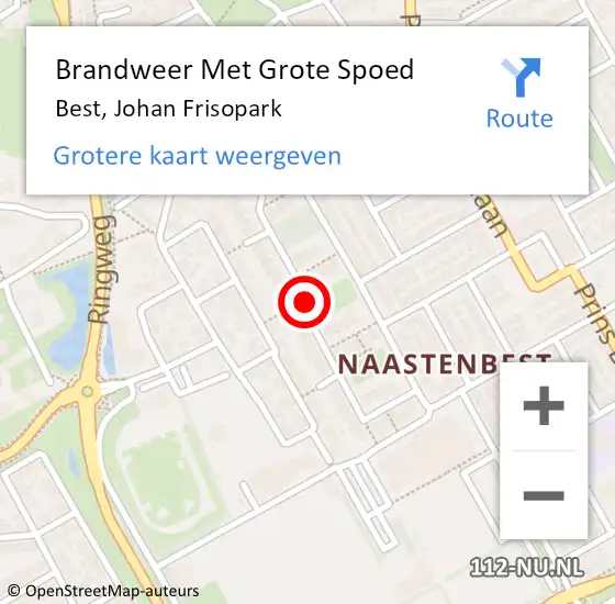 Locatie op kaart van de 112 melding: Brandweer Met Grote Spoed Naar Best, Johan Frisopark op 21 oktober 2019 15:49