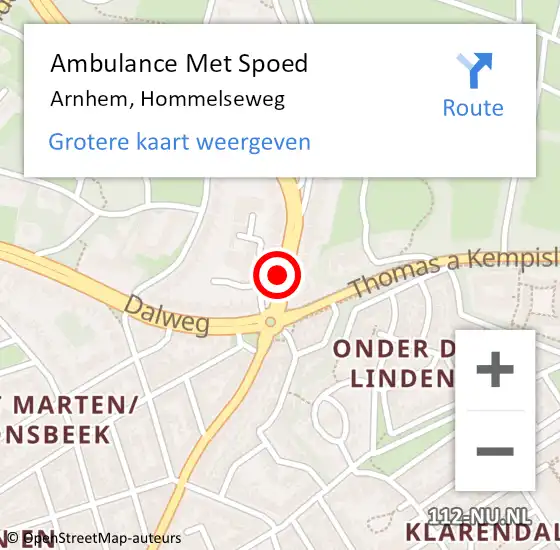 Locatie op kaart van de 112 melding: Ambulance Met Spoed Naar Arnhem, Hommelseweg op 21 oktober 2019 16:38