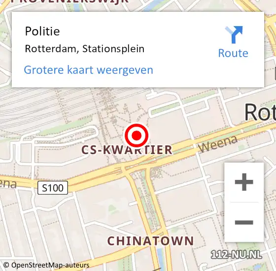 Locatie op kaart van de 112 melding: Politie Rotterdam, Stationsplein op 21 oktober 2019 17:56