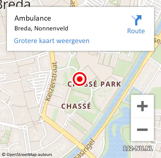 Locatie op kaart van de 112 melding: Ambulance Breda, Nonnenveld op 21 oktober 2019 21:03